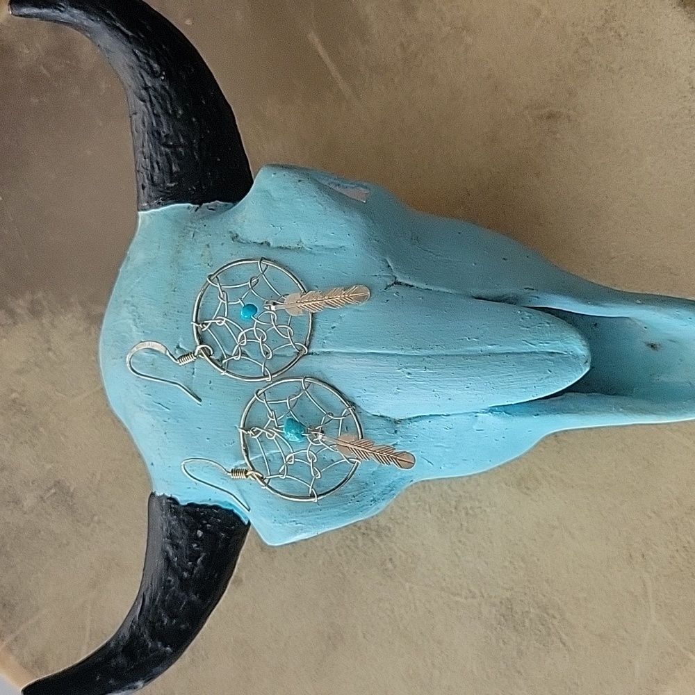 Sterling Silver & Turquoise Dreamcatcher Earrings Southwestern Boho Western